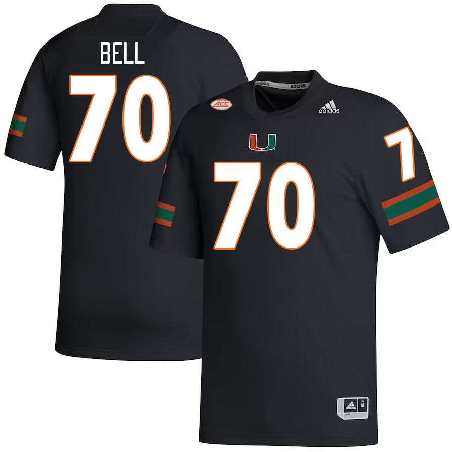 Men #70 Markel Bell Miami Hurricanes College Football Jerseys Stitched-Black